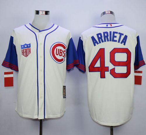 Cubs #49 Jake Arrieta Cream/Blue 1942 Turn Back The Clock Stitched MLB Jersey - Click Image to Close